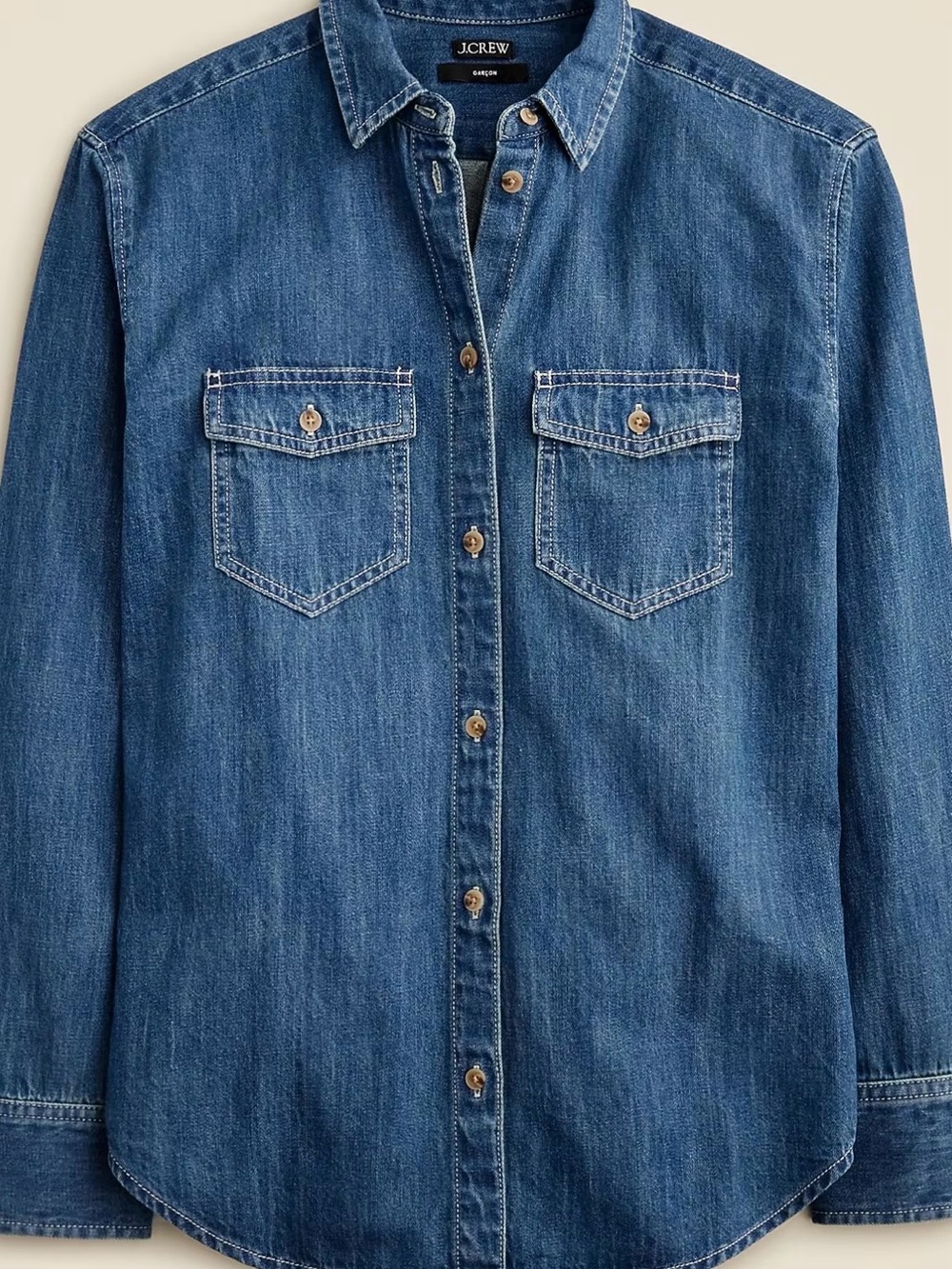J. Crew Denim Button-Up Garçon classic chambray shirt in Neela wash.Cotton/linen